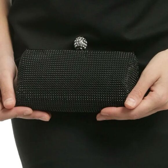 Whiting & Davis Black Shimmer Crystal Ball Clutch/Wristlet Bag. Black Tie - Picture 2 of 10